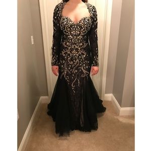 Mac Duggal Long Sleeve Beaded Gown